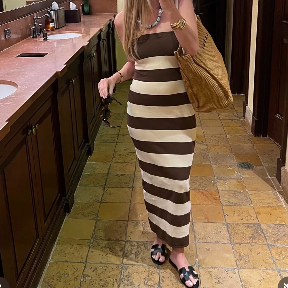 Posse Brown and Cream Striped Dress